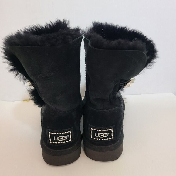UGG Bailey Button Bling Crystal black Boots 1016553 Womens 6 - Picture 4 of 7